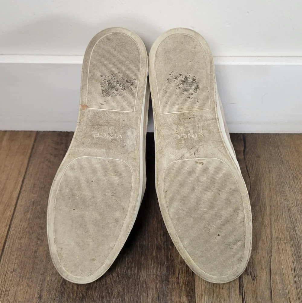 Vince Warren suede slip-on platform sneaker in a light taupe or beige color - Picture 4 of 7